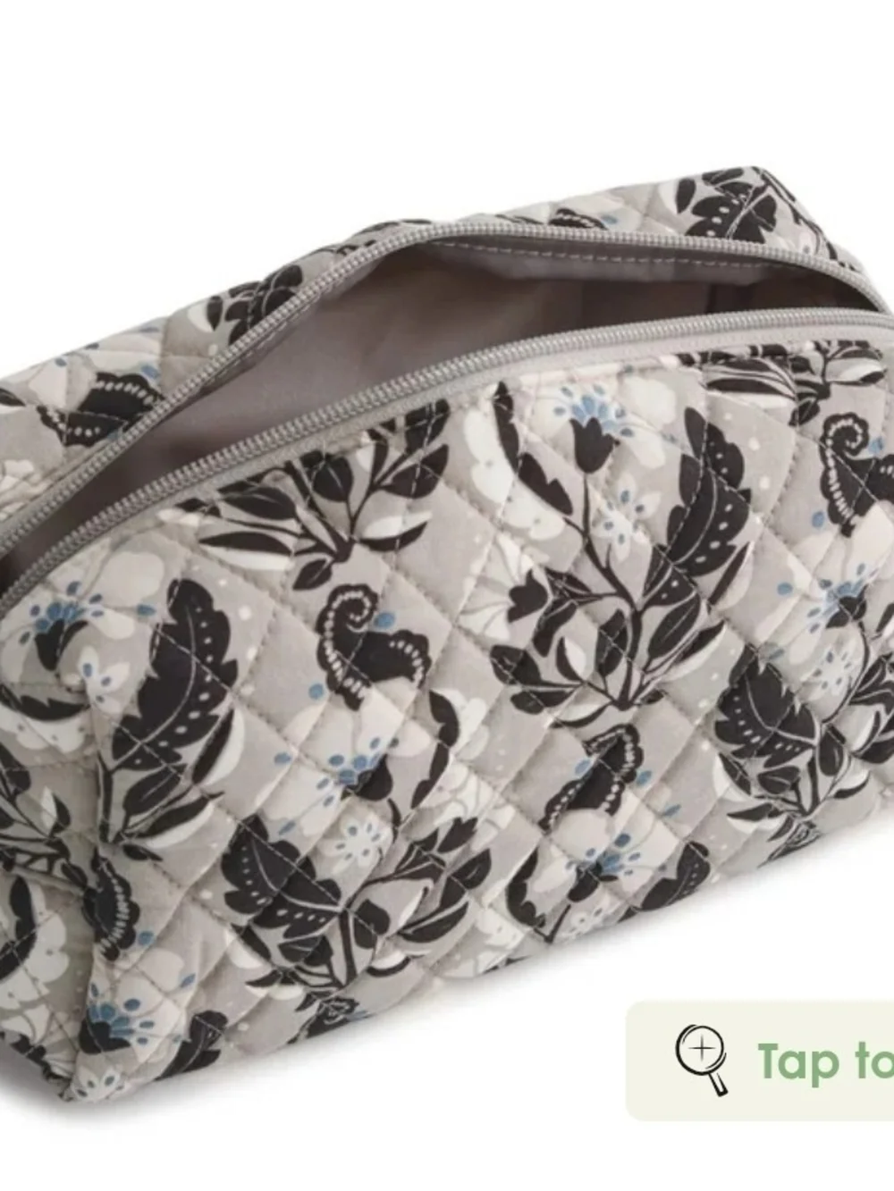 🎄Vera Bradley Quilted Floral Zip Med Cosmetic Pouch in Cream and Black